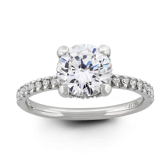Diamonart Womens 3 1/2 CT. T.W White Cubic Zirconia Sterling Silver Round Halo Engagement Ring