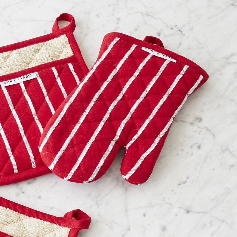 Red Butcher Stripe Oven Mitts