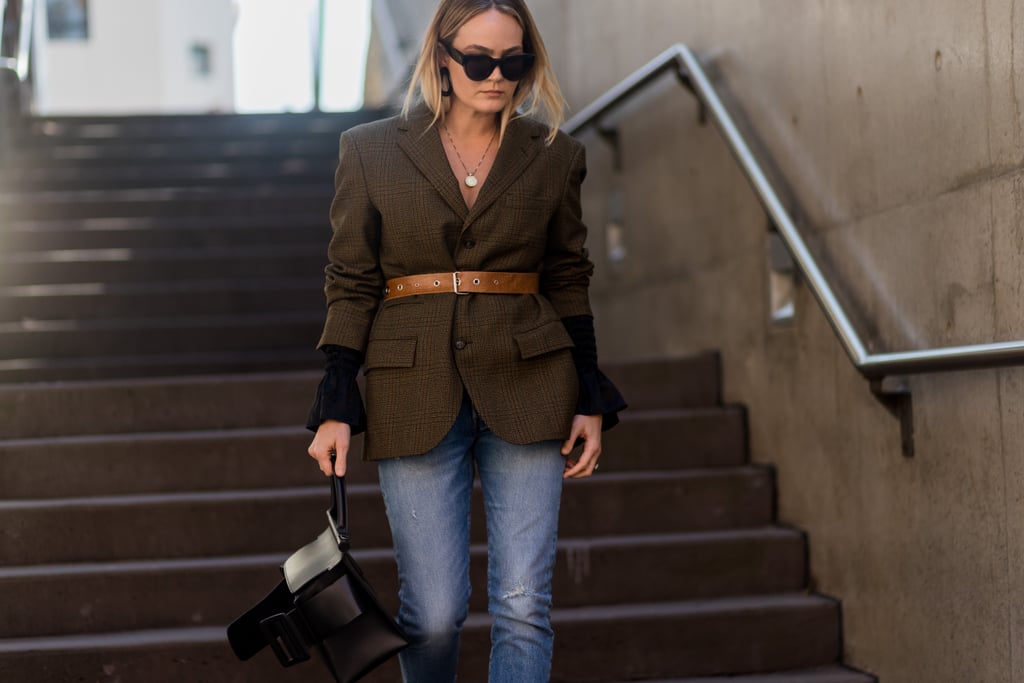 Add shape to a boxy, neutral jacket.