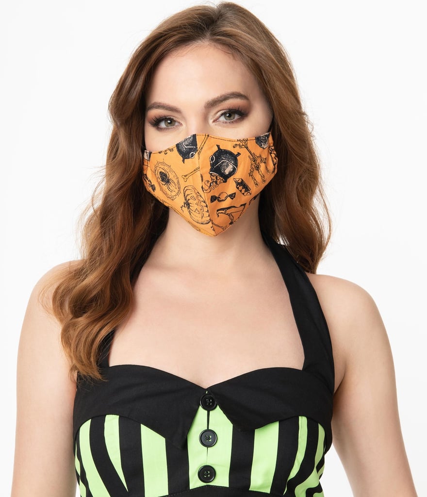 Orange Halloween Print Face Mask  Halloween Cloth Face Masks 