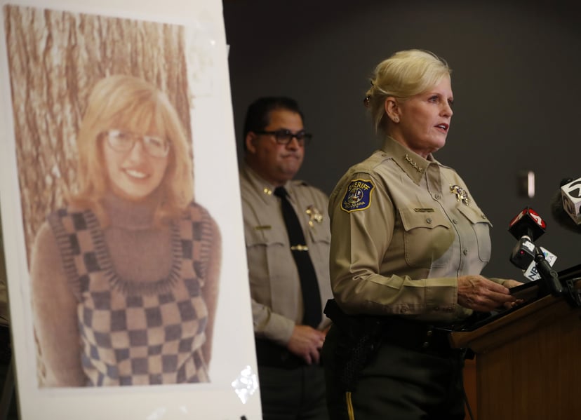 SAN JOSE, CA - JUNE 28: Santa Clara County Sheriff Laurie Smith speaks to the media about the 1974 killing of Arlis Perry at the Sheriff's office in San Jose, Calif., on Thursday, June 28, 2018. (Nhat V. Meyer/Bay Area News Group via Getty Images)