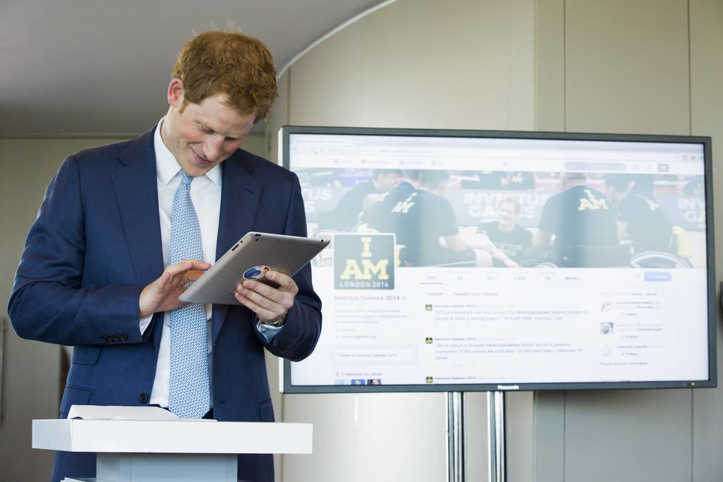 Prince Harry sent his first-ever tweet at the Invictus Games press conference in London on Thursday.