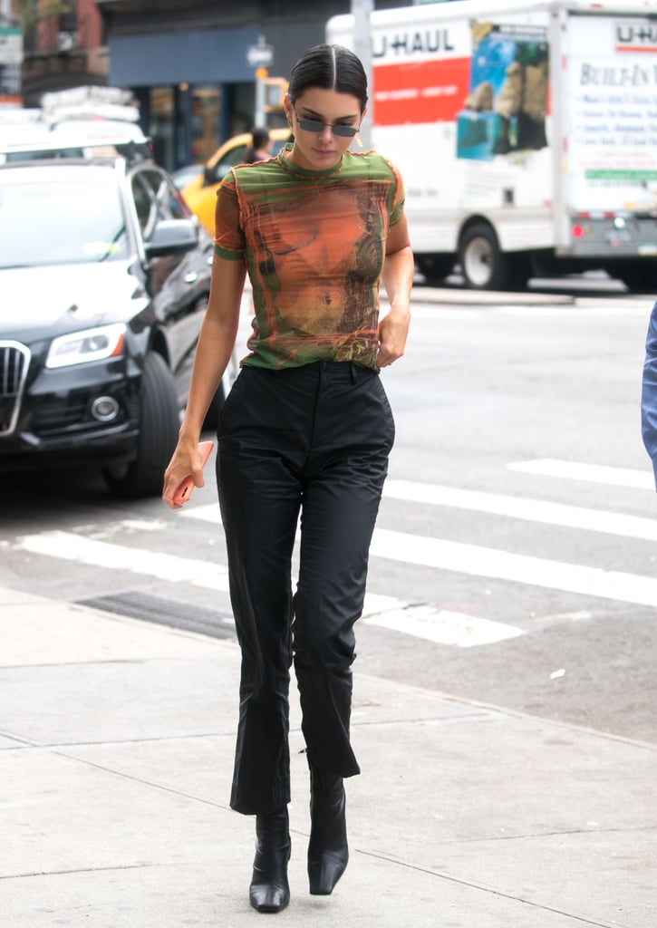 Kendall Rocking a Sheer Tee and Trousers