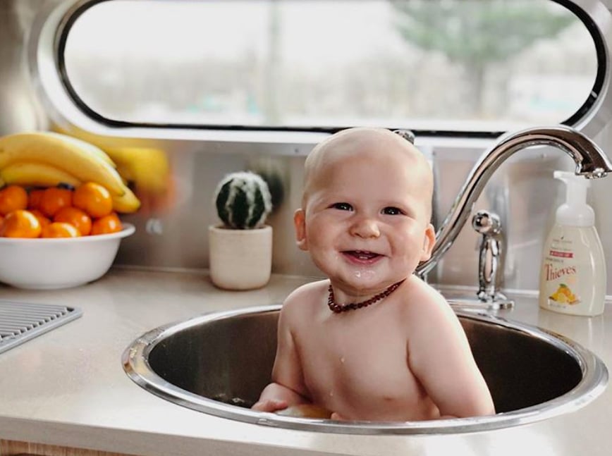 But if you're the littlest family member, you benefit from fitting in the kitchen sick.