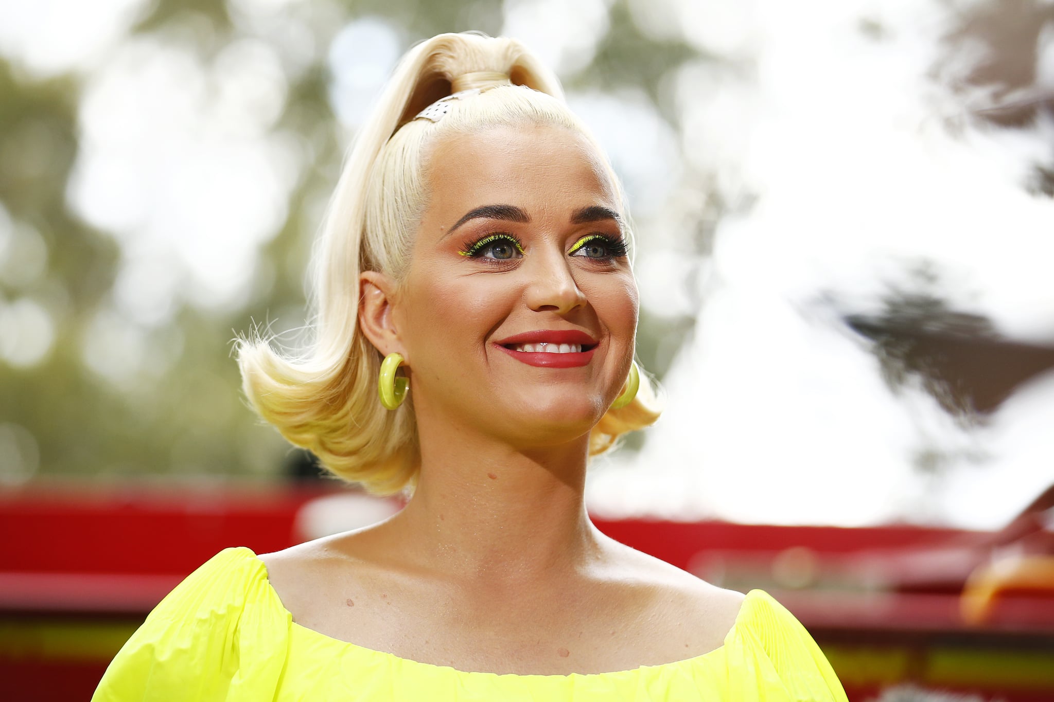 BRIGHT, AUSTRALIA - MARCH 11: Katy Perry speaks to media on March 11, 2020 in Bright, Australia. The free Fight On concert was held for for firefighters and communities recently affected by the devastating bushfires in Victoria. (Photo by Daniel Pockett/Getty Images)