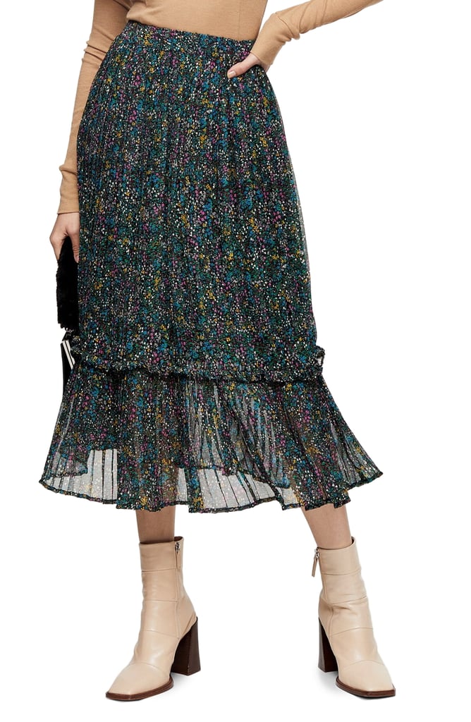 Topshop Garden Flora Print Chiffon Midi Skirt