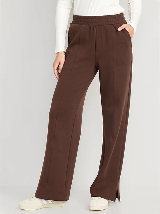 High-Waisted Dynamic Fleece Zip-Pocket Wide-Leg Sweatpants for