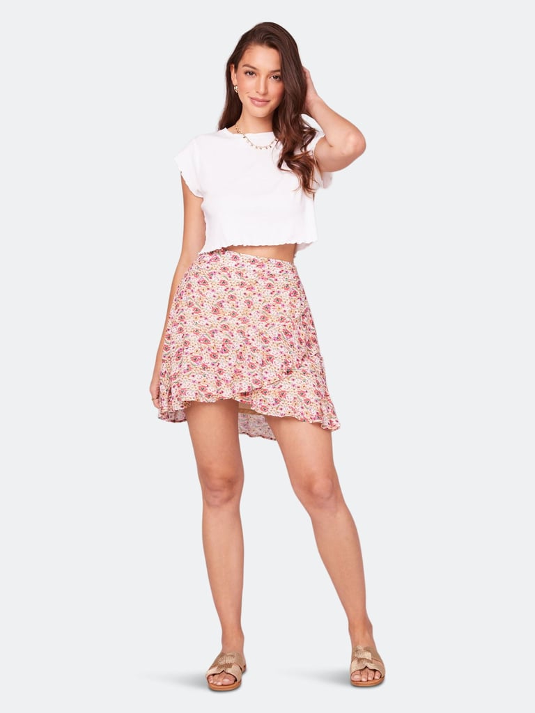B.O.G. Collective Estelle Pink Floral Faux Wrap Mini Skirt | Best ...