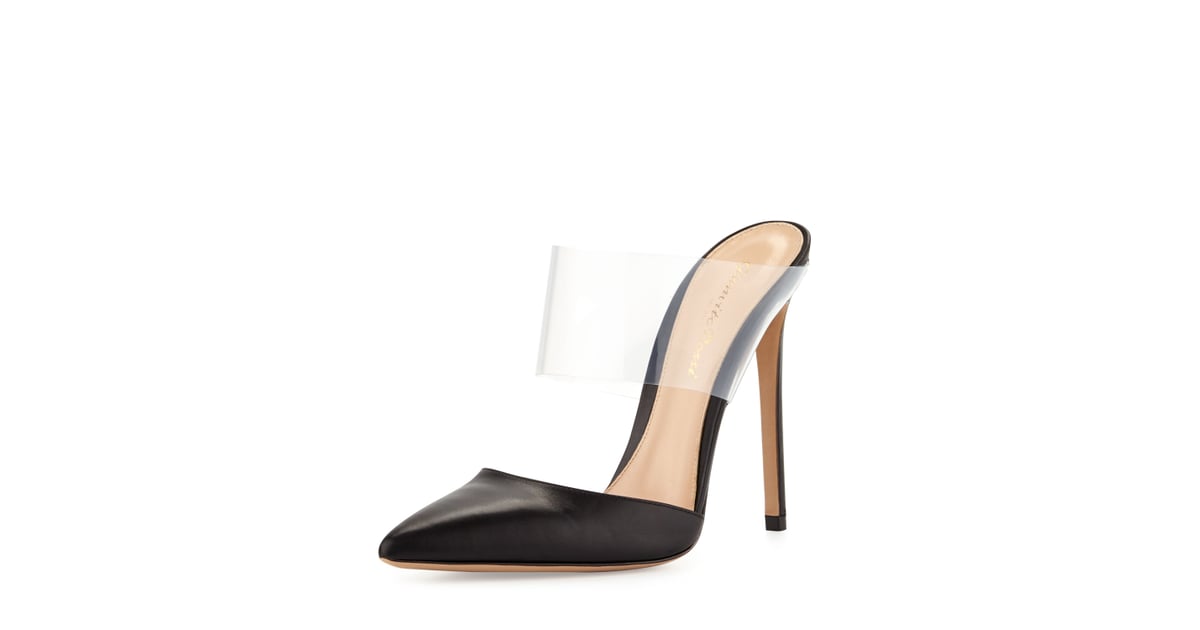 Gianvito Rossi Leather and PVC Slides ($760) | White Trumpet Skirt