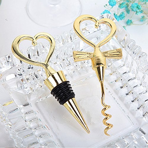 Bride and Groom Heart Wine Stopper and Corkscrew Set