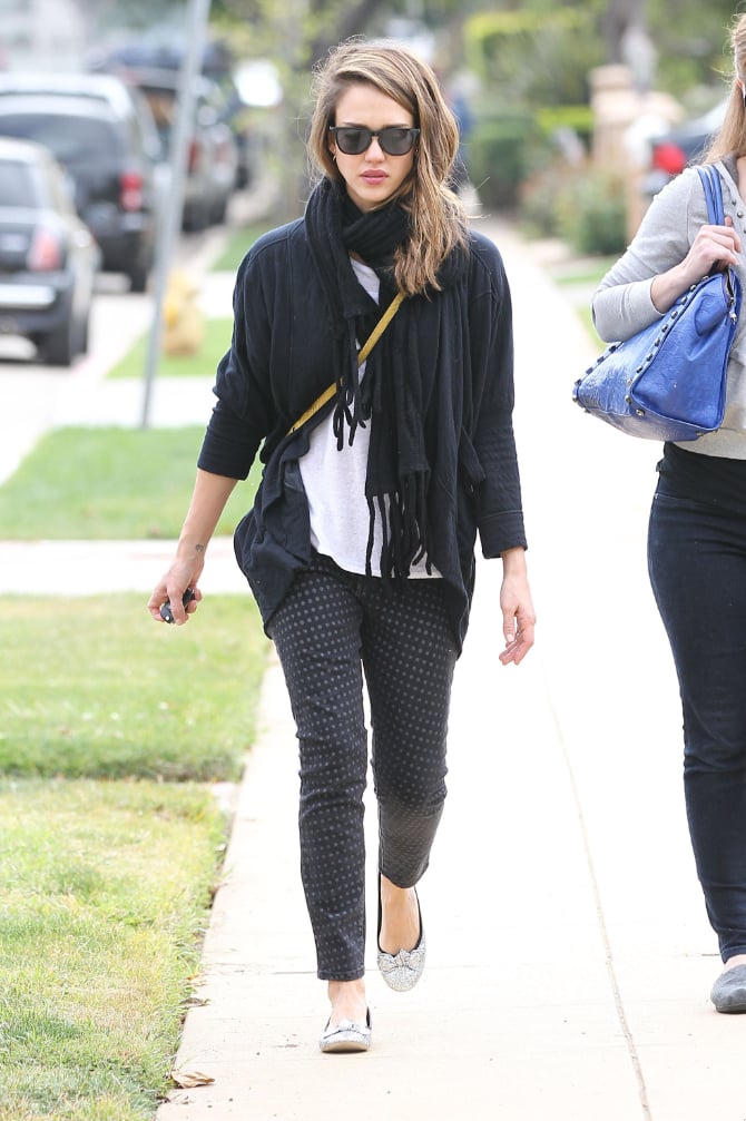 Jessica's polka-dot Current/Elliott jeans lent a whimsical touch to her casual-cool LA look.