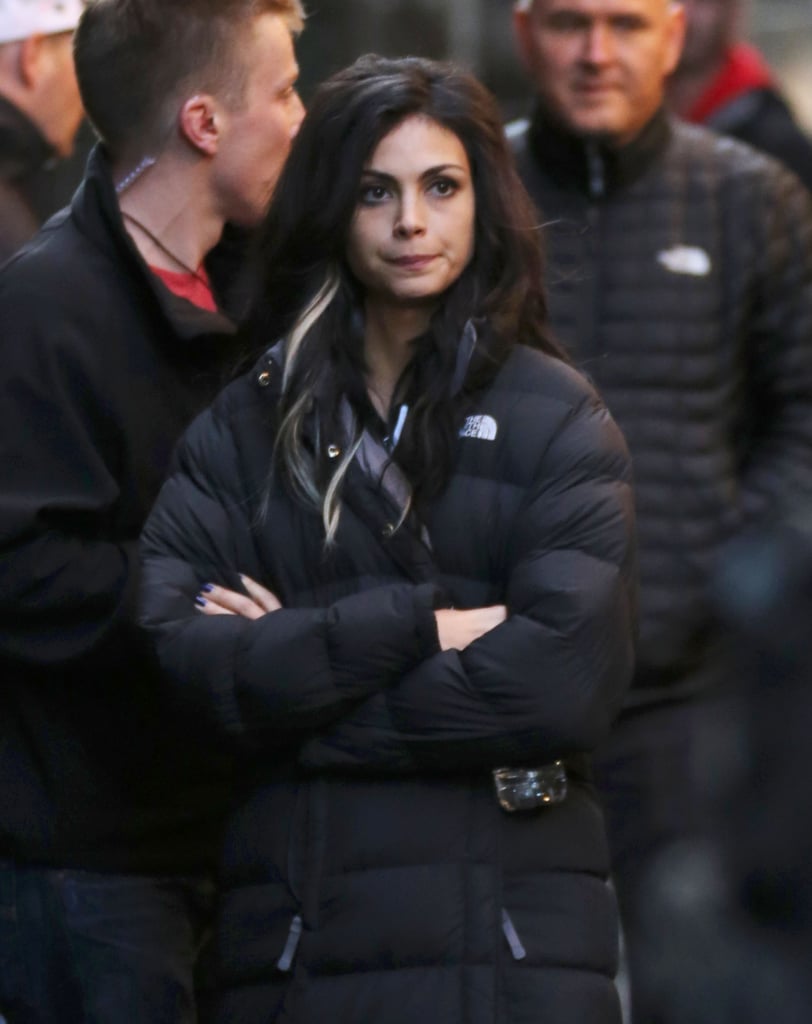 Morena Baccarin bundled up on the set.