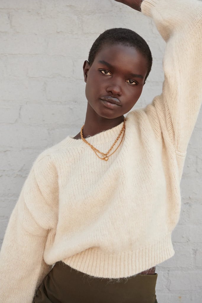 For a Neutral Shade: Zara Ruched Shoulder Knit Sweater