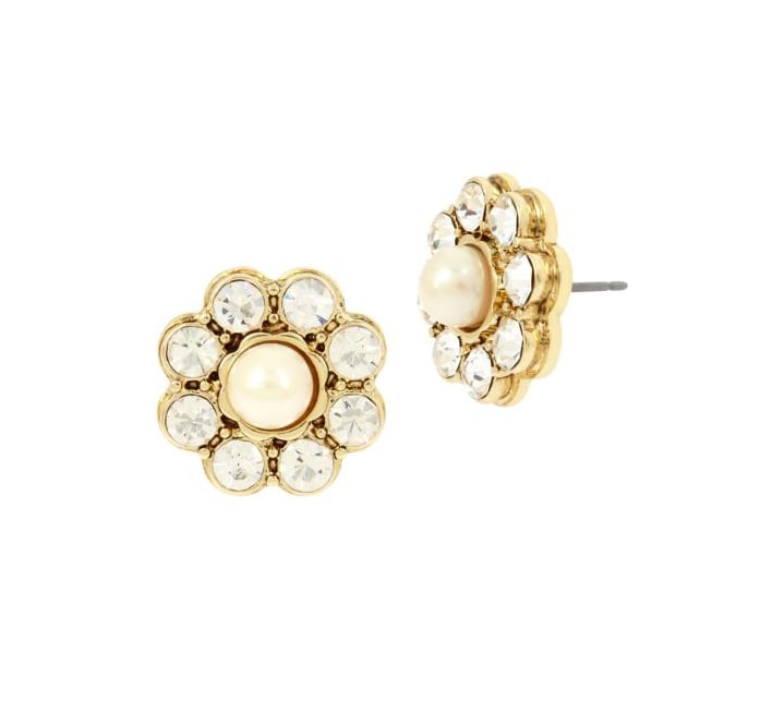 Miriam Haskell Vintage Pearl Crystal and Faux Pearl Stud Earrings