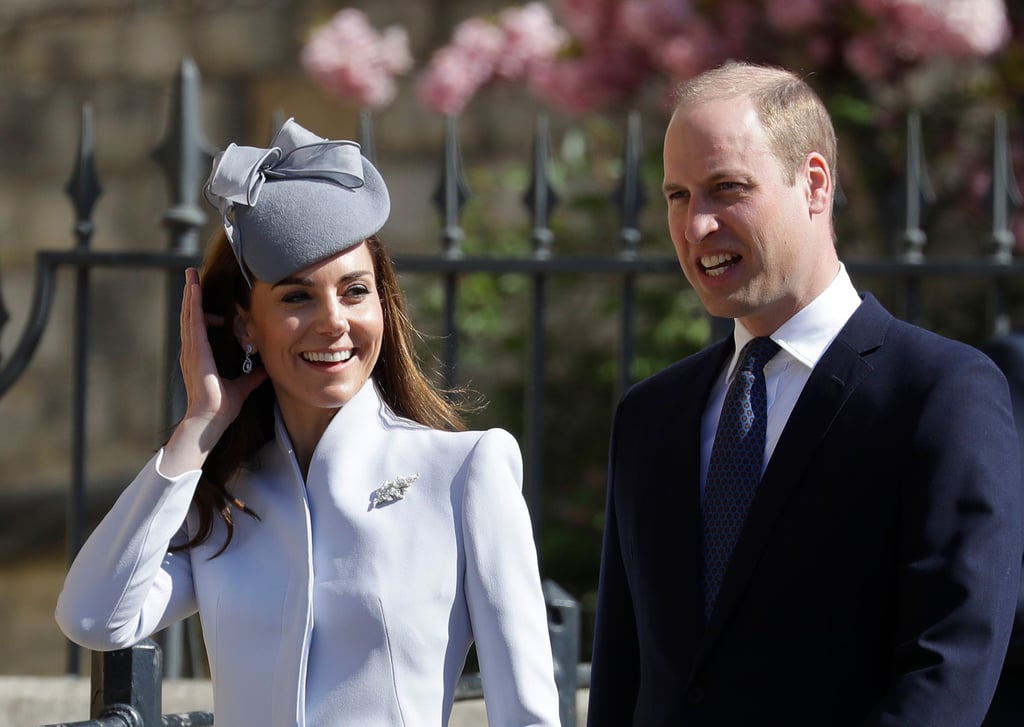 She added a gray Jane Taylor hat and the same Robinson Pelham earrings she wore on her wedding day.
