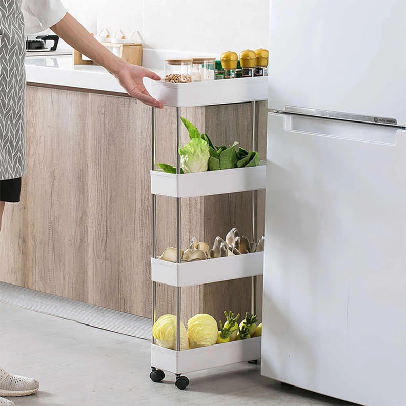 For Narrow Spaces: 4-Tier Narrow Sliding Storage Organizer Rack