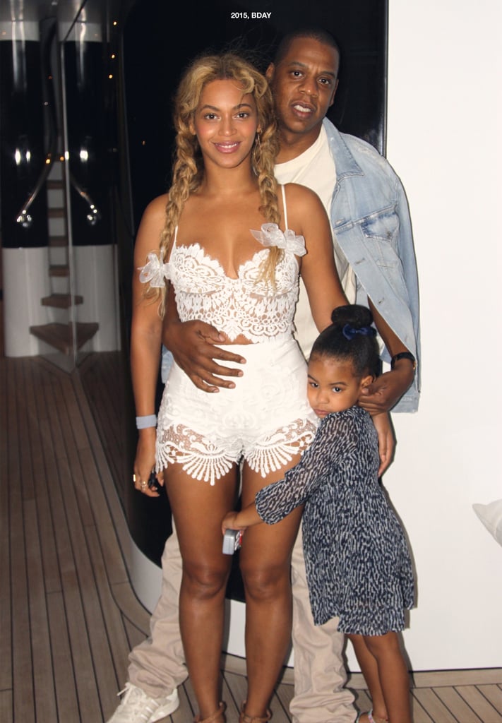The sweet family of three huddled up for a group photo on Bey's birthday in 2015.