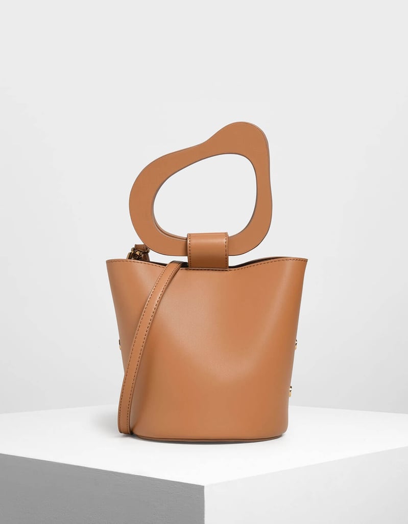 Charles & Keith Tan Sculptural Handle Bucket Bag