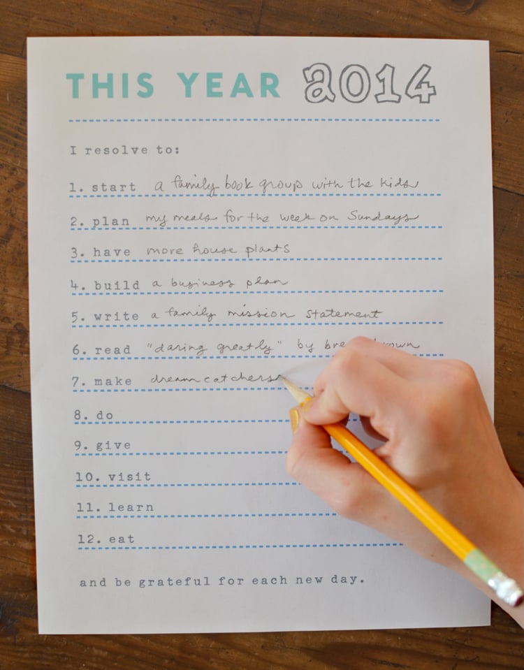 Action Verbs Resolutions Printable