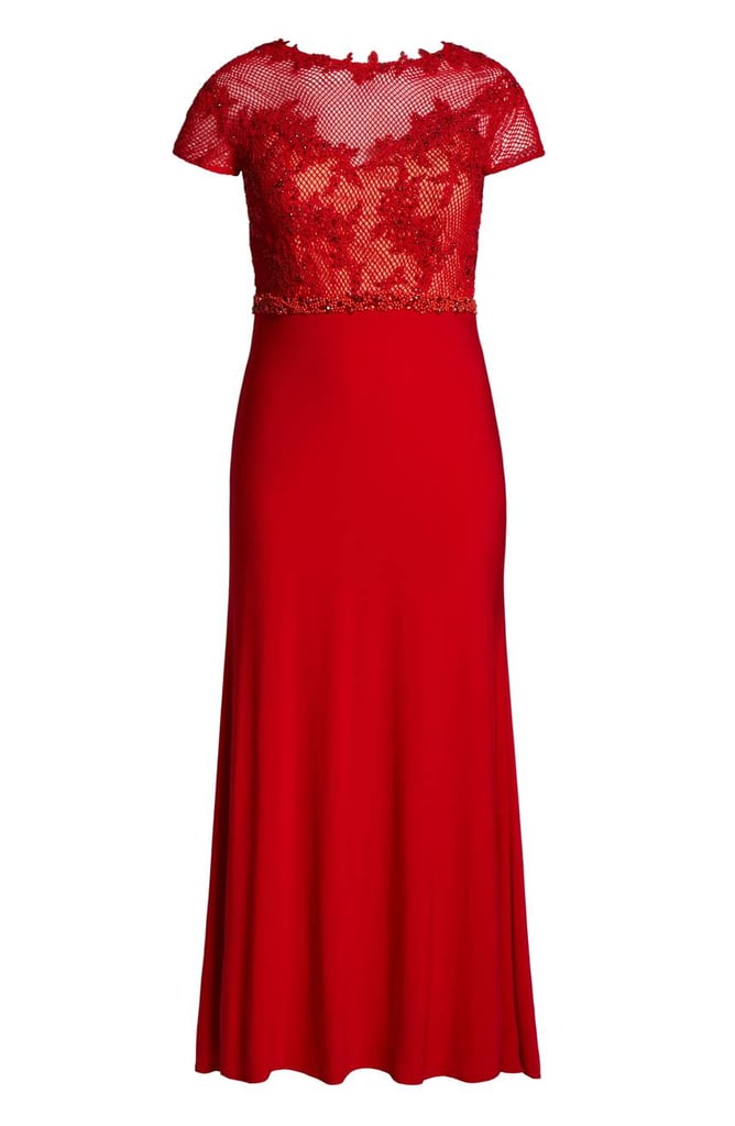 Mac Duggal Embellished Crochet & Jersey Gown