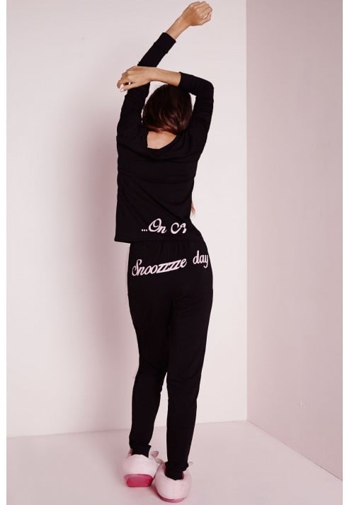 Missguided On A Snooze Day Pyjama Set Black ($38)