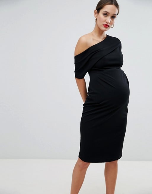 ASOS DESIGN Maternity pleated shoulder pencil dress