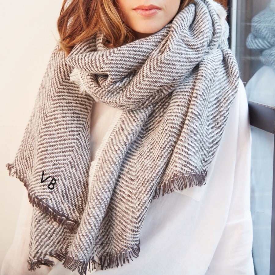 Lisa Angel Personalised Grey Herringbone Weave Wrap Scarf