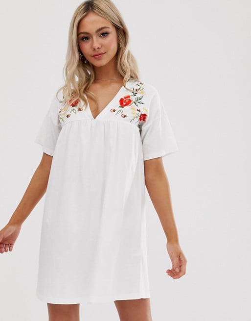 ASOS DESIGN Embroidered Cotton Smock Dress