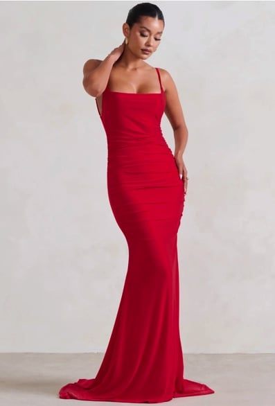 Club L London's Adele Red Ruched Fishtail Cami Maxi Dress (£85)