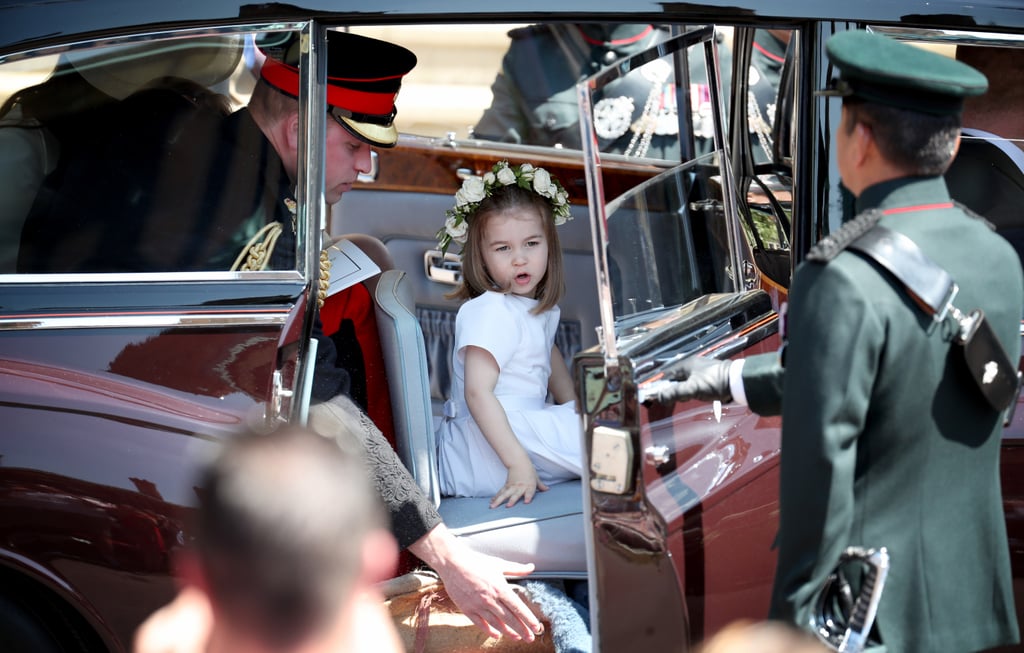 Princess Charlotte arrived at the 2018 wedding of Prince Harry and Meghan Markle in the back seat of a royal limo.