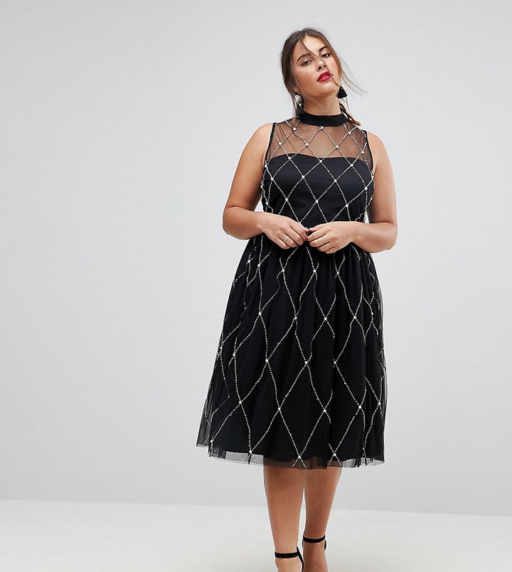 ASOS Premium High-Neck Pearl-Embellished Midi Dress