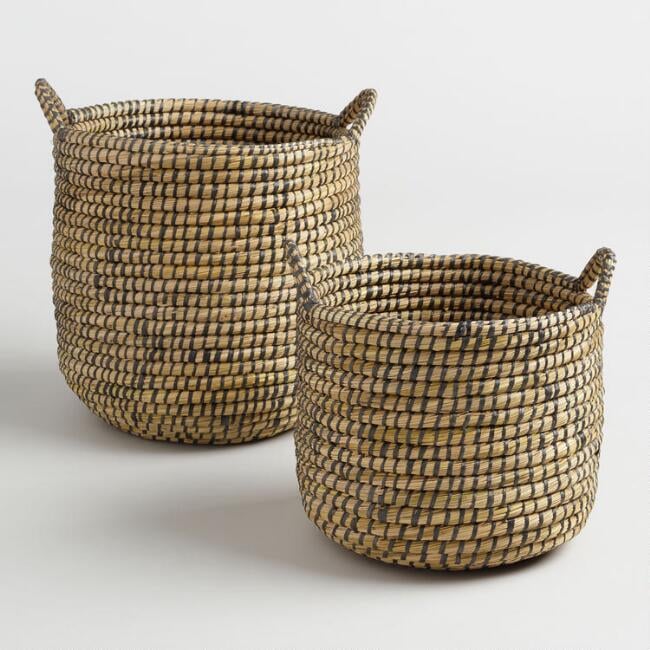 Espresso and Natural Seagrass Paige Tote Baskets