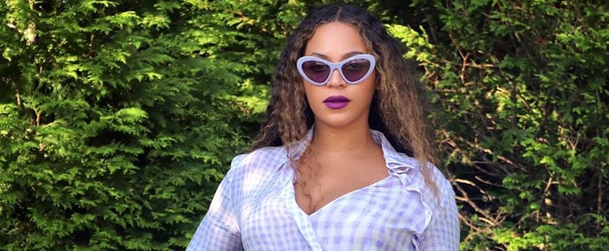 Beyoncé Wearing a Purple Gingham Altuzzara Dress August 2019