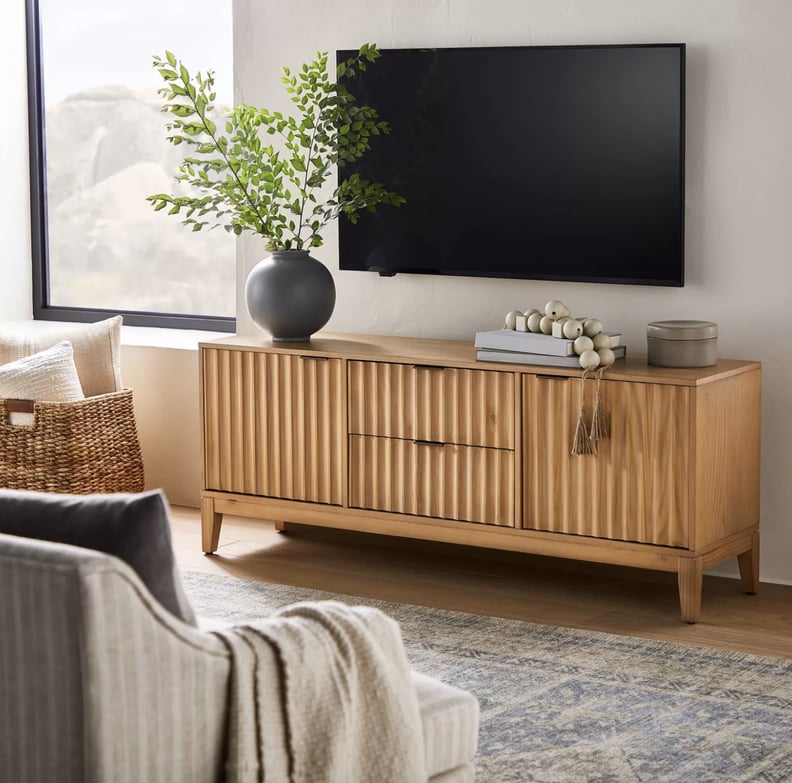 A Stylish TV Stand: Threshold Designed With Studio McGee Thousand Oaks Wood Scalloped TV Stan