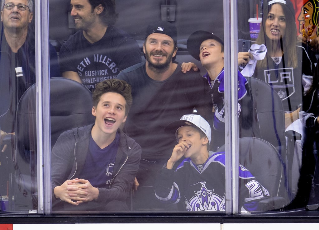 David Beckham brought his boys — Brooklyn, Romeo, and Cruz — to the LA Kings hockey game on Saturday.