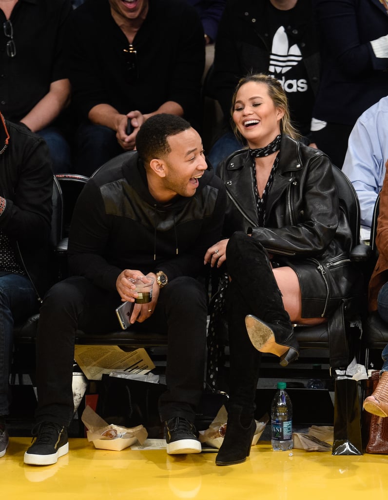 John Legend and Chrissy Teigen at Lakers Game March 2016