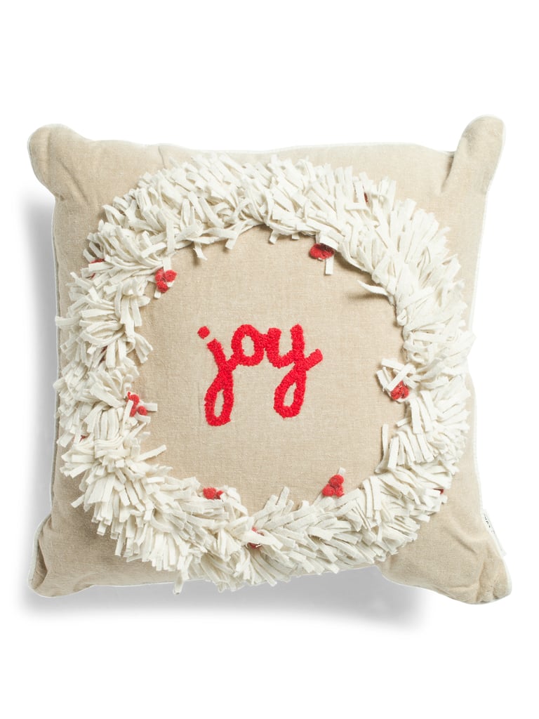 Joy With Flower Wreath Pillow