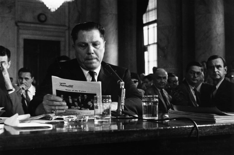 11th August 1958:  American labour leader Jimmy Hoffa (1913 - 1975), President of the Teamster's Union, testifying at a hearing into labor rackets. Rumoured to have mafia connections, Hoffa disappeared in 1975 and no body has ever been found.  (Photo by K