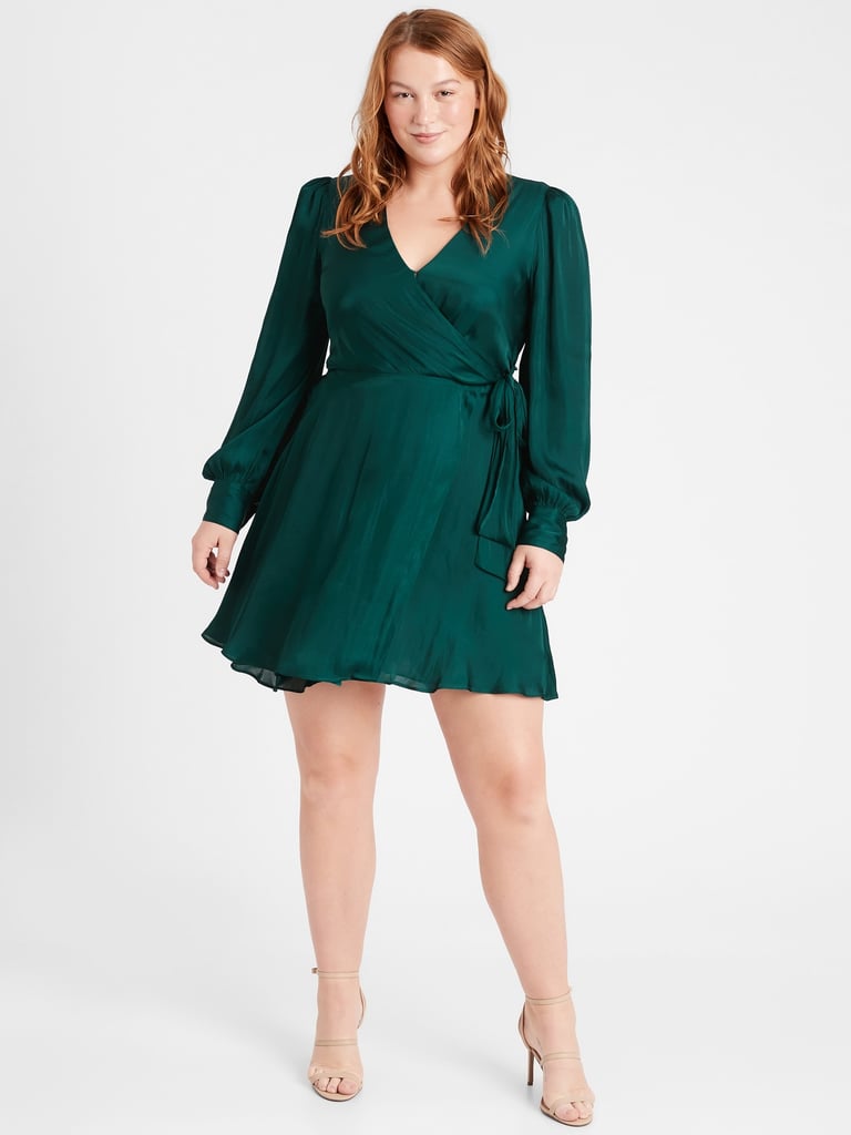 Banana Republic Satin Puff-Sleeve Wrap Dress