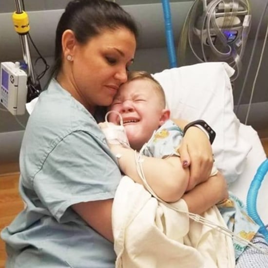 Nurse Comforts Boy After Tonsil Surgery
