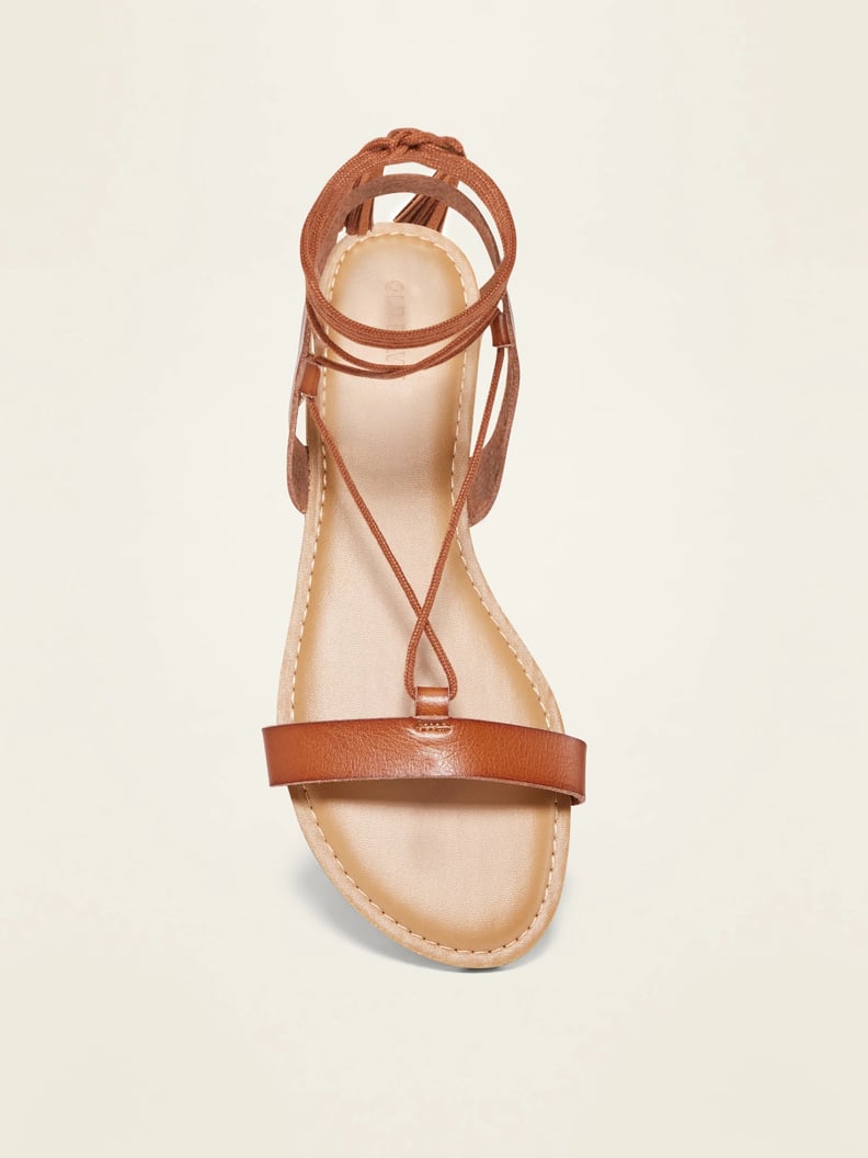 Strappy Faux-Leather Lace-Up Sandals
