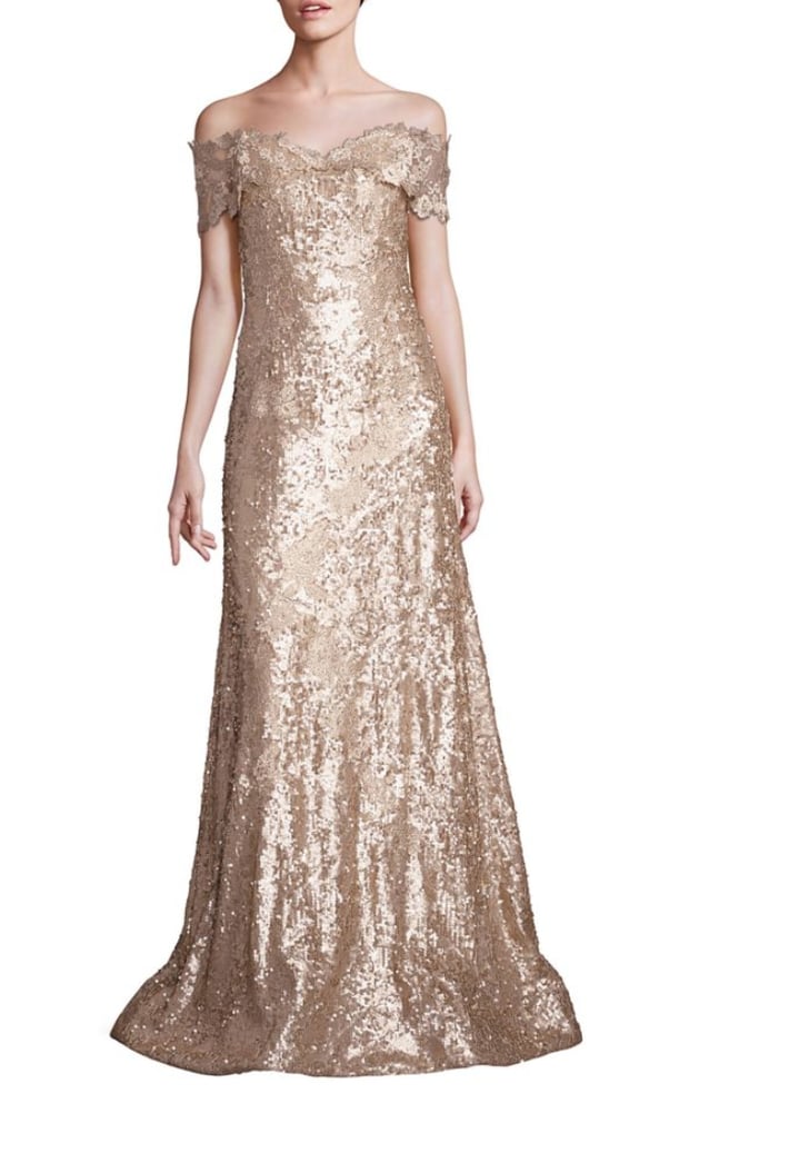 off shoulder sequin gown