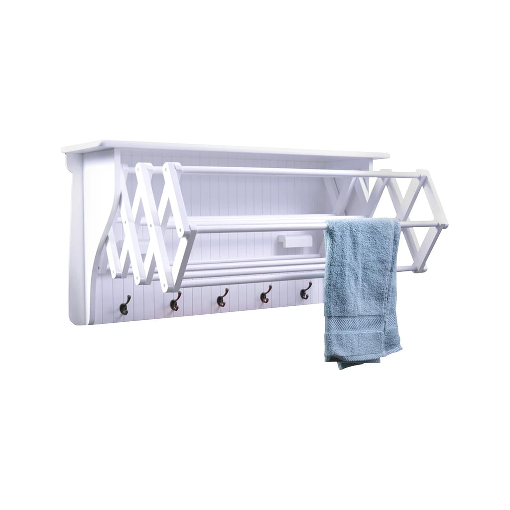 A Multipurpose Shelf: Wall Shelf With Collapsible Drying Rack and Hooks