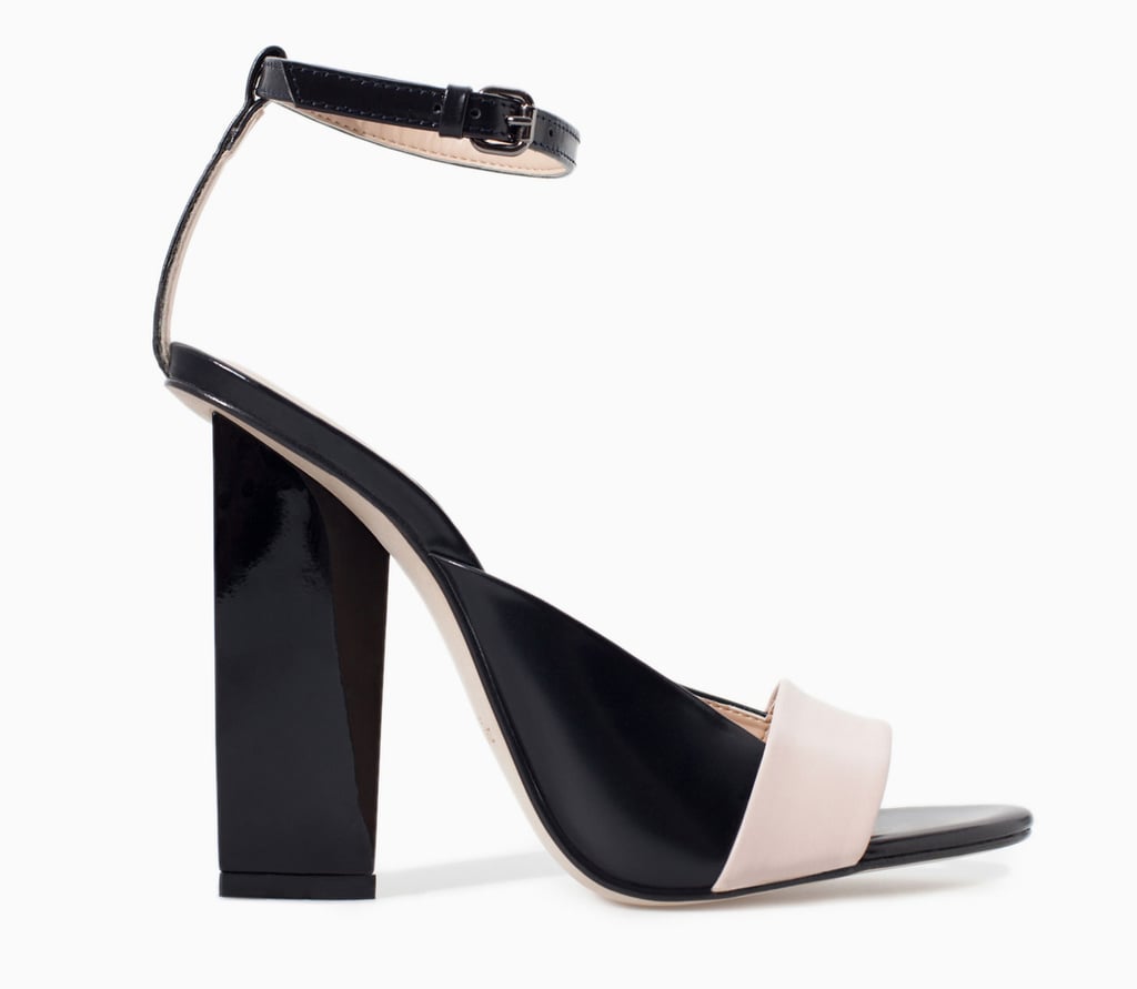Zara geometric blush and black ankle-strap heels ($100)