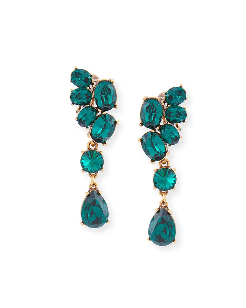Oscar de la Renta Asymmetric Crystal Clip Earrings, Green ($395)