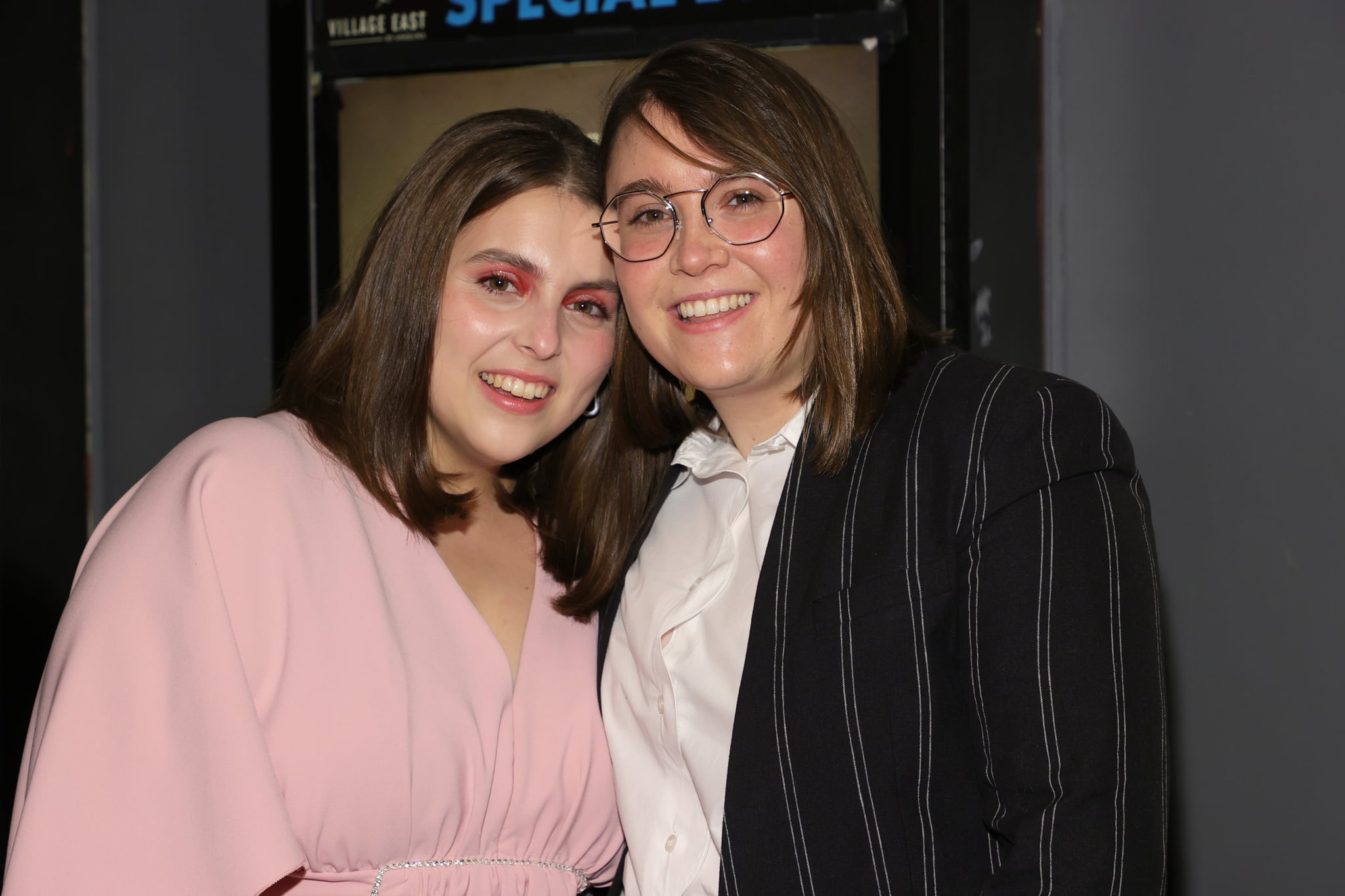NEW YORK, NEW YORK - NOVEMBER 18: Beanie Feldstein and Bonnie Chance Roberts attend as A24 and the Cinema Society host a screening of 