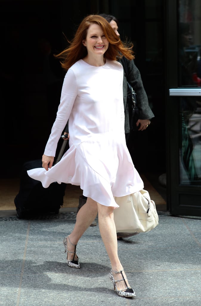 On Tuesday, Julianne Moore flashed a smile in NYC while running errands.
