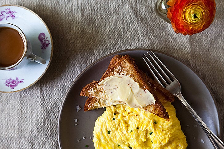 Poach scrambled eggs.