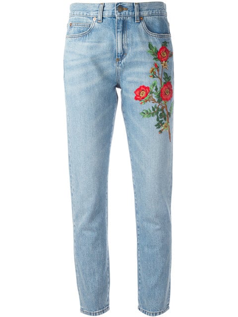 Gucci Embroidered Flower Jeans