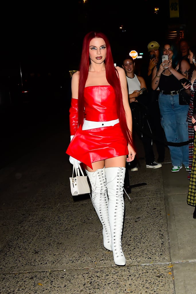 Julia Fox Wearing a Red Leather Mini Dress